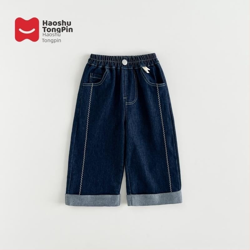 Pantaloni denim pentru familie – croială dreaptă, țesătură din cânepă >95%, Toamnă 2023, casual streetwear