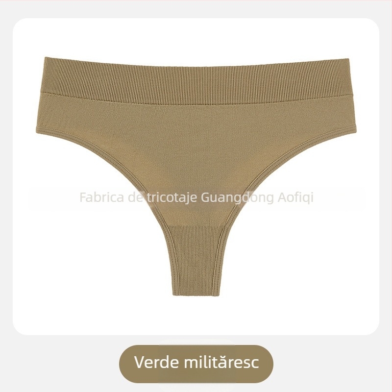 Chiloți tangă pentru femei, talie medie, tricot din nailon, respirabil, căptușeală din bumbac