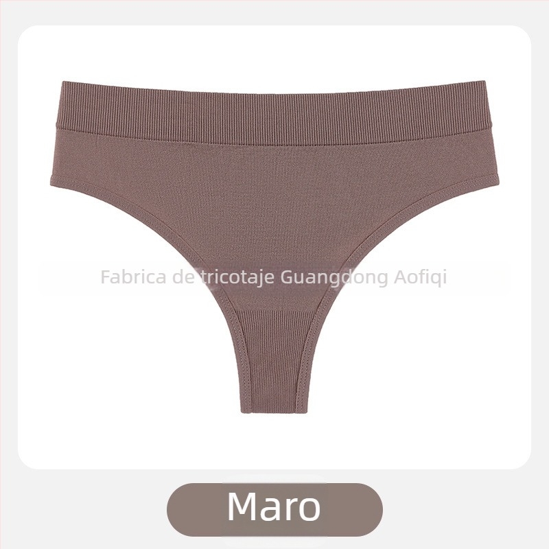 Chiloți tangă pentru femei, talie medie, tricot din nailon, respirabil, căptușeală din bumbac