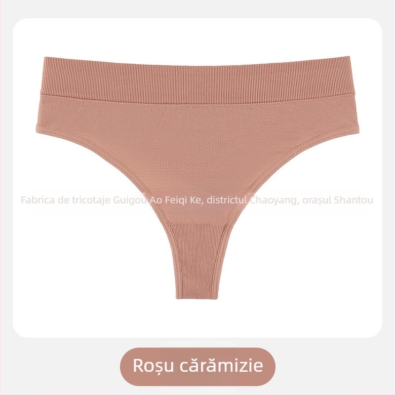 Chiloți tangă pentru femei, talie medie, tricot din nailon, respirabil, căptușeală din bumbac