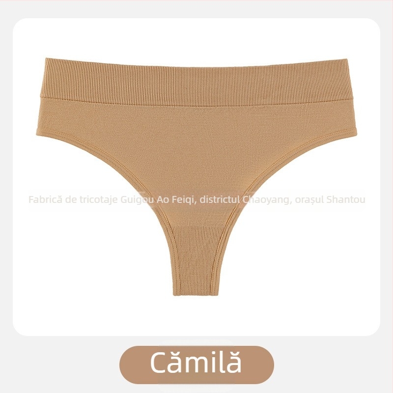 Chiloți tangă pentru femei, talie medie, tricot din nailon, respirabil, căptușeală din bumbac