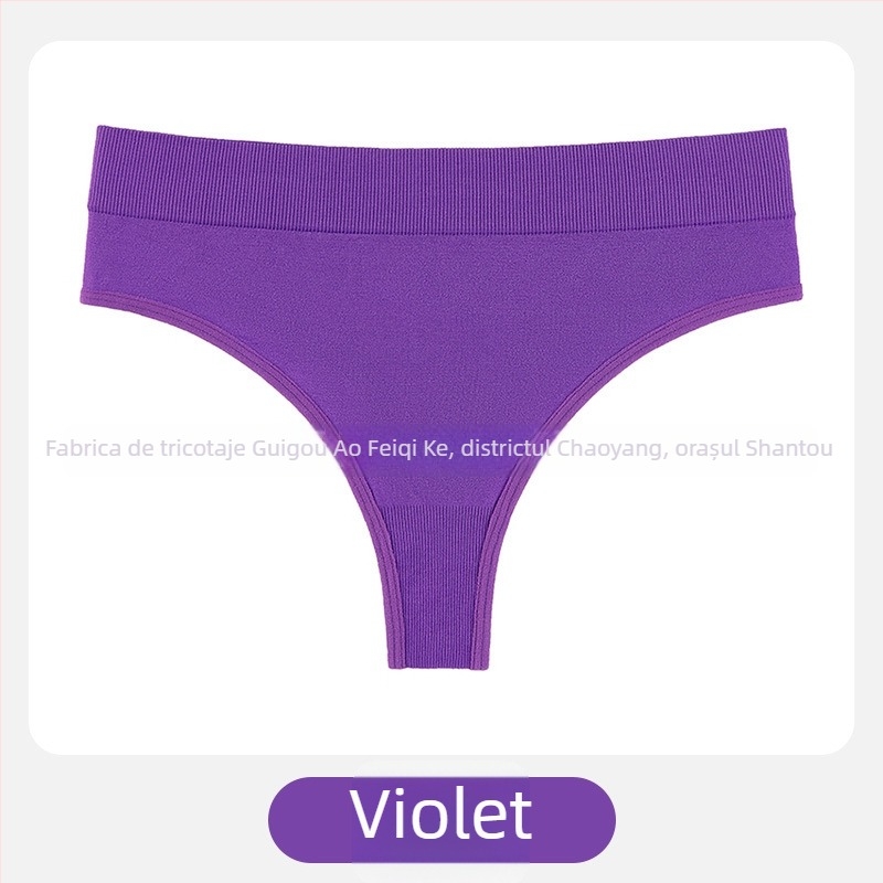 Chiloți tangă pentru femei, talie medie, tricot din nailon, respirabil, căptușeală din bumbac