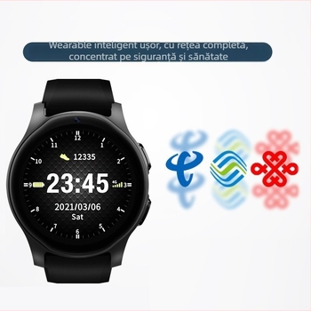 Ceas inteligent cu poziționare GPS, monitorizare ritm cardiac și SpO2, slot SIM, Bluetooth, ecran TFT rotund