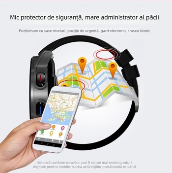Ceas inteligent cu poziționare GPS, monitorizare ritm cardiac și SpO2, slot SIM, Bluetooth, ecran TFT rotund