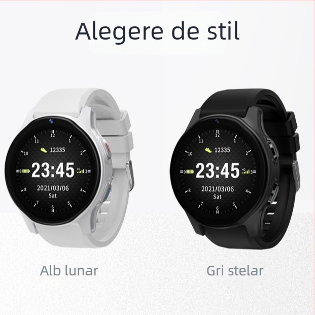 Ceas inteligent cu poziționare GPS, monitorizare ritm cardiac și SpO2, slot SIM, Bluetooth, ecran TFT rotund