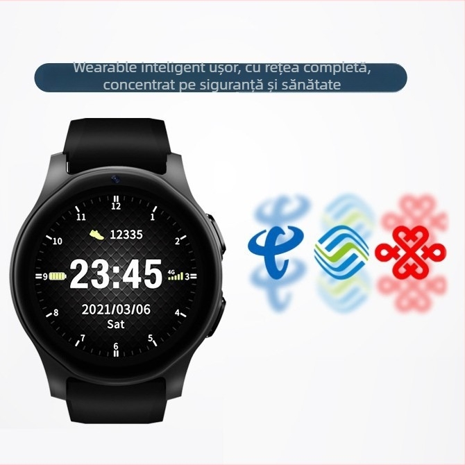 Ceas inteligent cu poziționare GPS, monitorizare ritm cardiac și SpO2, slot SIM, Bluetooth, ecran TFT rotund