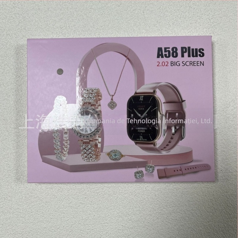 Ceas Smart A58Plus pentru femei, cu design în caramida – Apel Bluetooth, Monitorizare ritm cardiac, Oxigen în sânge, Monitorizare somn, Pedometru, Ecran AMOLED