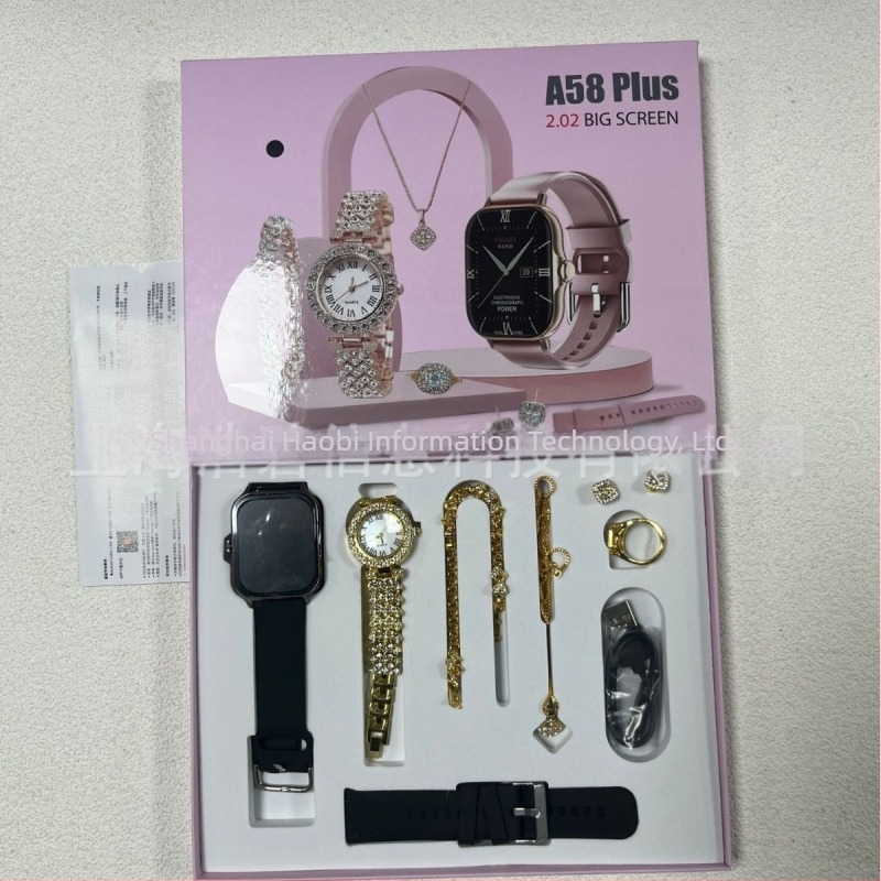Ceas Smart A58Plus pentru femei, cu design în caramida – Apel Bluetooth, Monitorizare ritm cardiac, Oxigen în sânge, Monitorizare somn, Pedometru, Ecran AMOLED