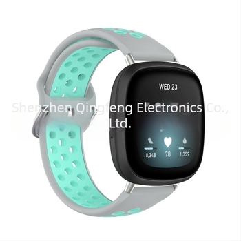 Brățară din silicon pentru Fitbit Versa3/ Versa4/ Sense2, cu găuri circulare și cataramă în stil Samsung, 24 g, dimensiune a interfeței ajustabilă