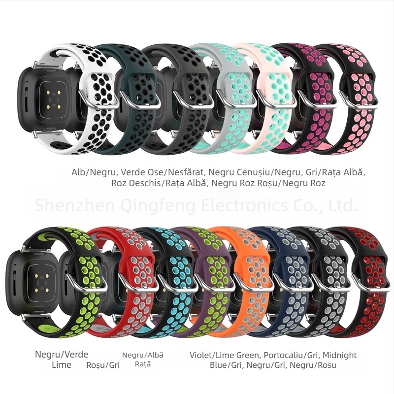 Brățară din silicon pentru Fitbit Versa3/ Versa4/ Sense2, cu găuri circulare și cataramă în stil Samsung, 24 g, dimensiune a interfeței ajustabilă