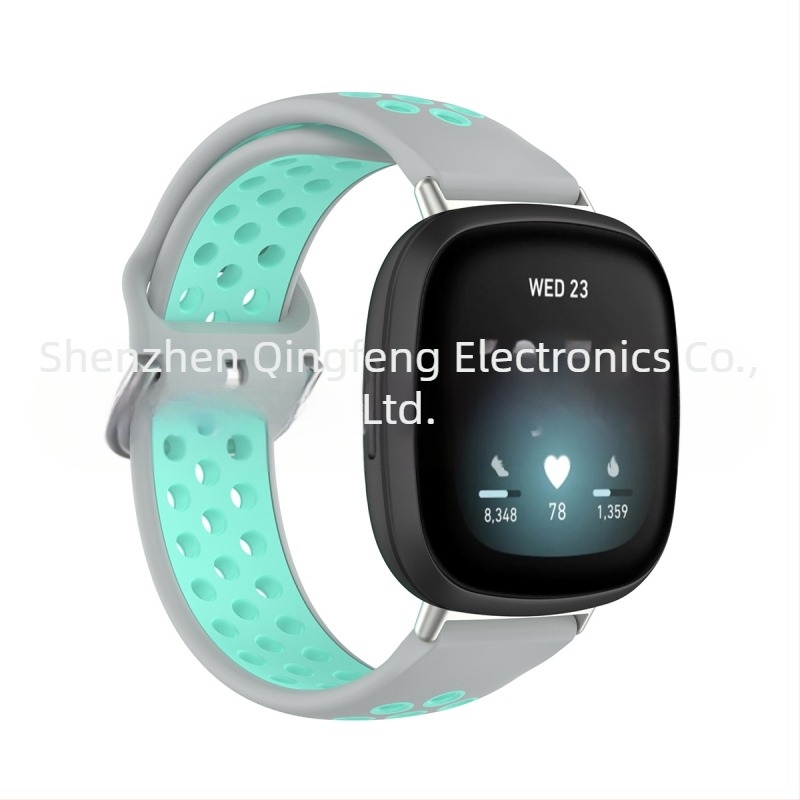 Brățară din silicon pentru Fitbit Versa3/ Versa4/ Sense2, cu găuri circulare și cataramă în stil Samsung, 24 g, dimensiune a interfeței ajustabilă