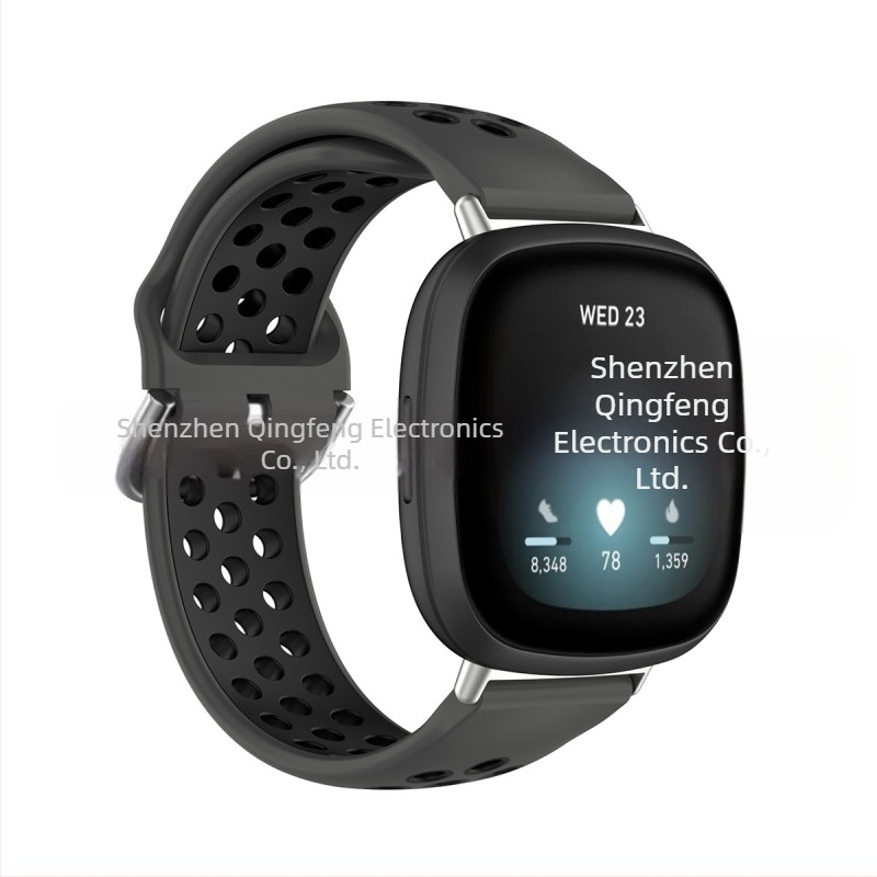 Brățară din silicon pentru Fitbit Versa3/ Versa4/ Sense2, cu găuri circulare și cataramă în stil Samsung, 24 g, dimensiune a interfeței ajustabilă