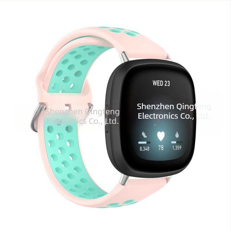 Brățară din silicon pentru Fitbit Versa3/ Versa4/ Sense2, cu găuri circulare și cataramă în stil Samsung, 24 g, dimensiune a interfeței ajustabilă