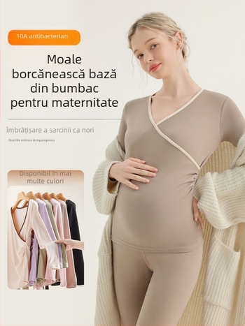 Set termic pentru maternitate, pentru alăptare postnatal – pijamale de alăptare, topuri și pantaloni toamnă‑iarnă, amestec poliester‑spandex (90–95% poliester, până la 30% spandex)