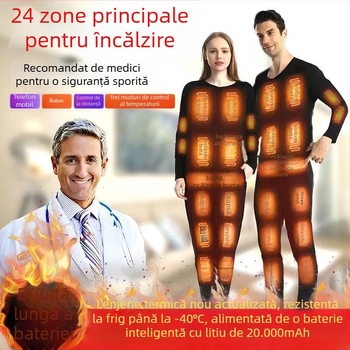 Costum termic încălzit cu 24 de zone pentru bărbați și femei, îmbrăcăminte electrică cu alimentare USB