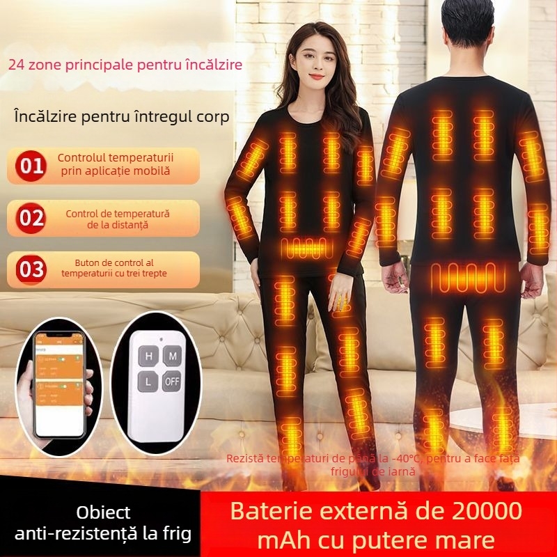 Costum termic încălzit cu 24 de zone pentru bărbați și femei, îmbrăcăminte electrică cu alimentare USB
