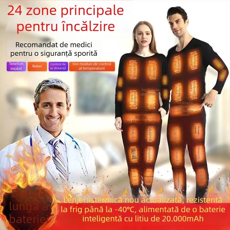 Costum termic încălzit cu 24 de zone pentru bărbați și femei, îmbrăcăminte electrică cu alimentare USB