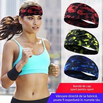 Bandă pentru cap camuflaj din Lycra, respirabilă, pentru alergare, fitness și dans (85% poliester, 15% spandex; cusătură)