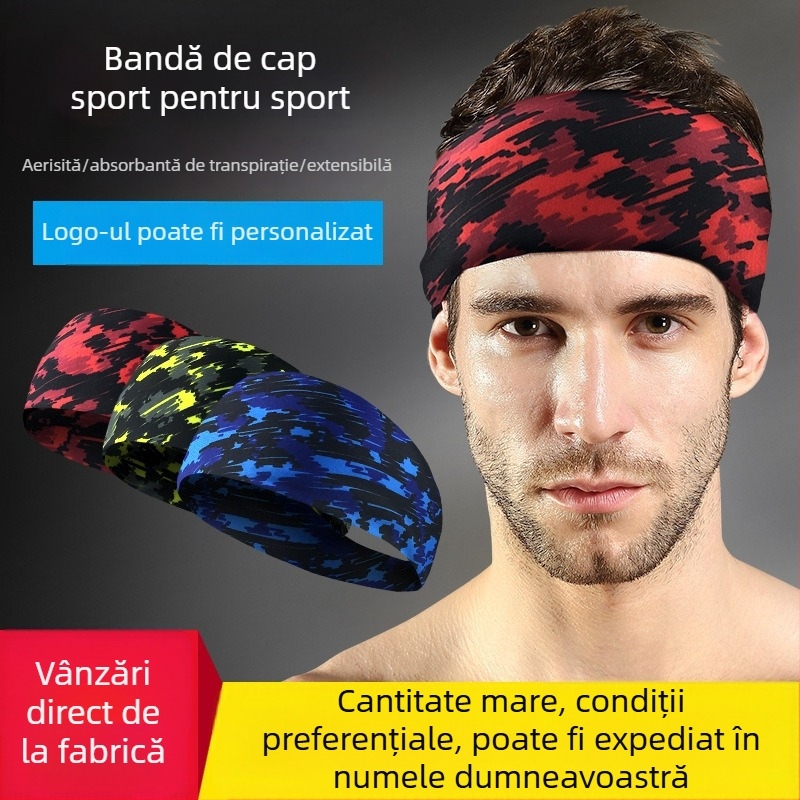 Bandă pentru cap camuflaj din Lycra, respirabilă, pentru alergare, fitness și dans (85% poliester, 15% spandex; cusătură)