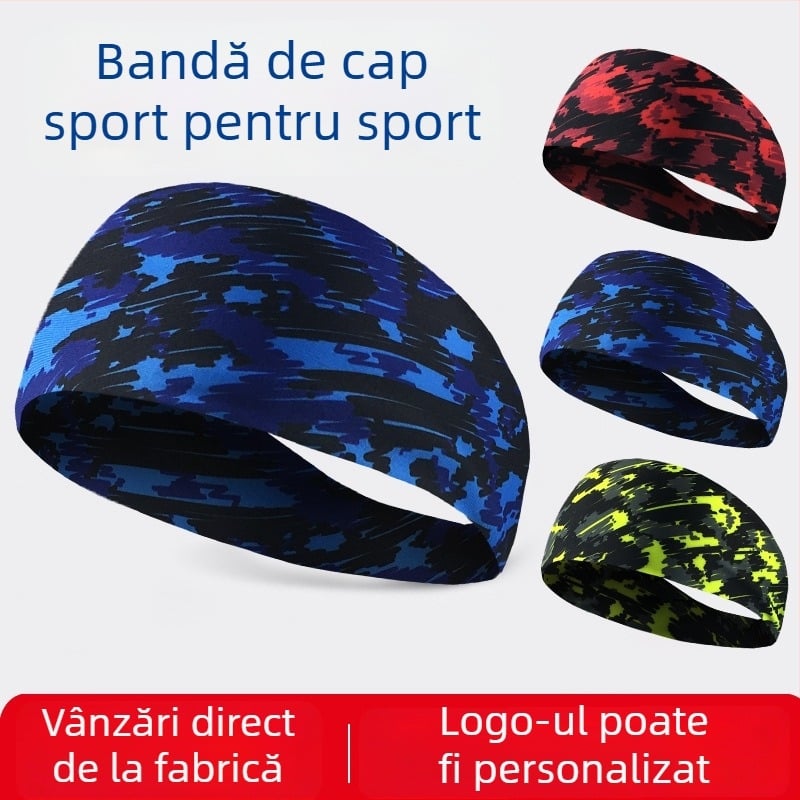 Bandă pentru cap camuflaj din Lycra, respirabilă, pentru alergare, fitness și dans (85% poliester, 15% spandex; cusătură)