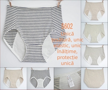 Lenjerie intimă menstruală din bumbac, cu dungi, talie înaltă, protecție împotriva scurgerilor, uscare rapidă