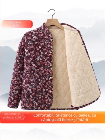 Palton damă de iarnă din bumbac cu căptușeală, guler în V, croială talie strânsă, umplutură groasă, lungime standard