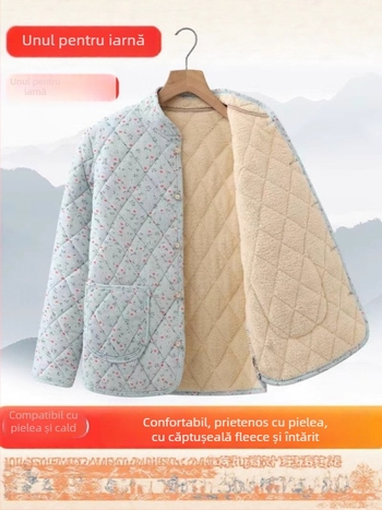 Palton damă de iarnă din bumbac cu căptușeală, guler în V, croială talie strânsă, umplutură groasă, lungime standard