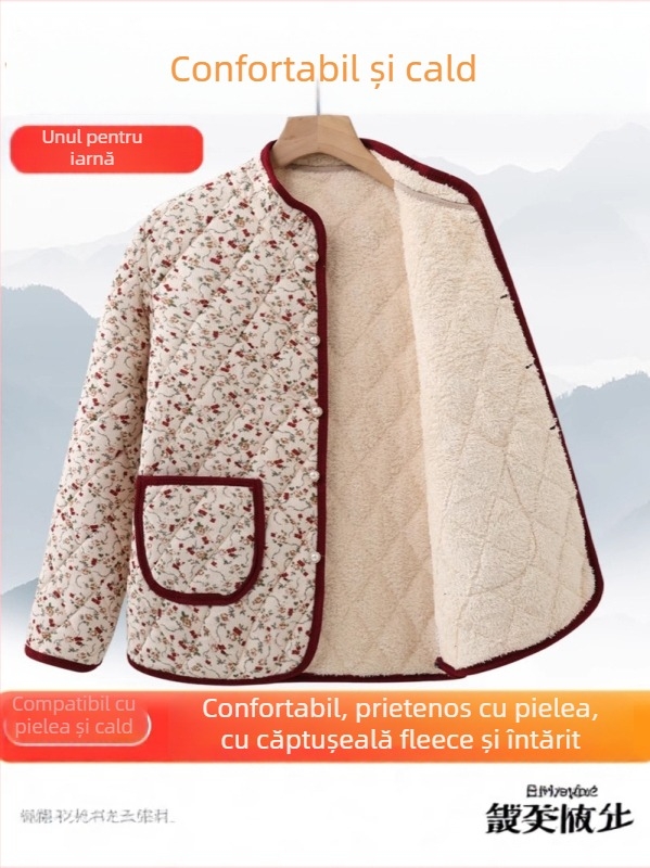 Palton damă de iarnă din bumbac cu căptușeală, guler în V, croială talie strânsă, umplutură groasă, lungime standard