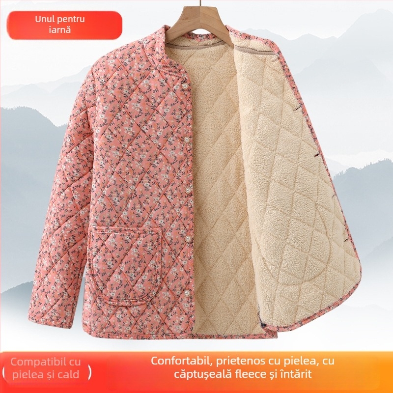 Palton damă de iarnă din bumbac cu căptușeală, guler în V, croială talie strânsă, umplutură groasă, lungime standard