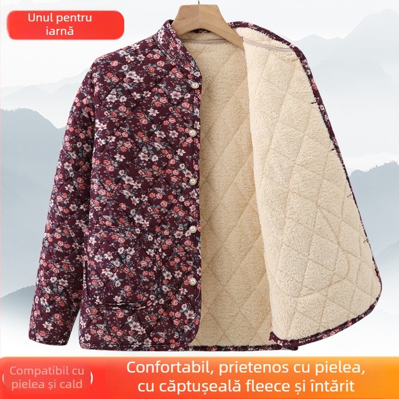 Palton damă de iarnă din bumbac cu căptușeală, guler în V, croială talie strânsă, umplutură groasă, lungime standard