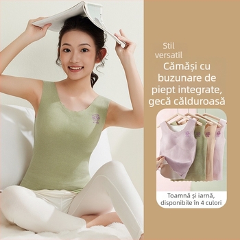 Vesta termică pentru fete, cu cupă încorporată, material poliester gros, dublu strat, guler rotund, pentru vârsta 7–12 ani.