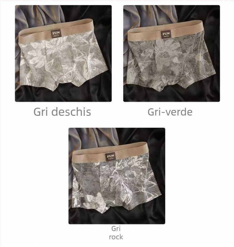 Boxeri bărbați din bumbac respirabil, imprimeu floral/geometric, talie medie, 90–95% bumbac, căptușeală din viscose