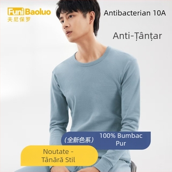 Set de termic pentru bărbați din bumbac 100% – top și pantaloni, respirant, antibacterian, căldură moderată, 220 g/m², pentru bărbați 18–40 ani