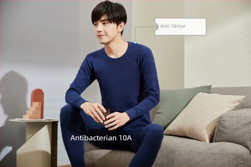 Set de termic pentru bărbați din bumbac 100% – top și pantaloni, respirant, antibacterian, căldură moderată, 220 g/m², pentru bărbați 18–40 ani