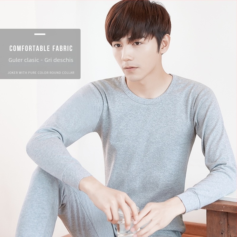 Set de termic pentru bărbați din bumbac 100% – top și pantaloni, respirant, antibacterian, căldură moderată, 220 g/m², pentru bărbați 18–40 ani