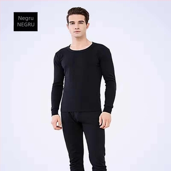 Set termal pentru bărbați cu căptușeală din fleece, îngroșat pentru iarnă – top și pantaloni slim-fit, guler rotund