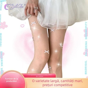 Șosete Bowknot cu rhinestones Hotfix, ultra-subțiri, 10d, nylon 90%, Eliza