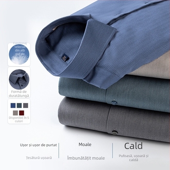 Cămașă de toamnă–iarna cu guler rever, mâneci lungi, 96% bumbac, tratament anti-călcare