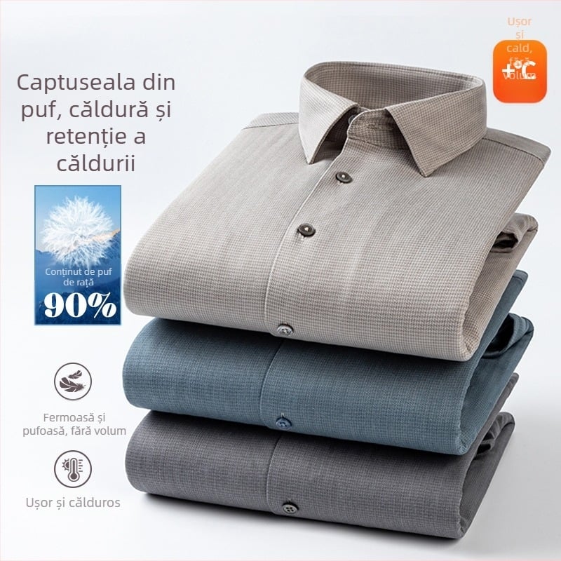 Cămașă de toamnă–iarna cu guler rever, mâneci lungi, 96% bumbac, tratament anti-călcare