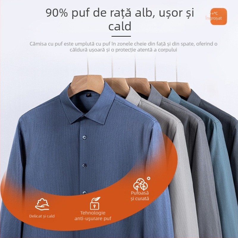 Cămașă de toamnă–iarna cu guler rever, mâneci lungi, 96% bumbac, tratament anti-călcare