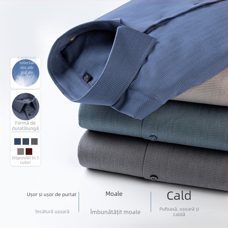 Cămașă de toamnă–iarna cu guler rever, mâneci lungi, 96% bumbac, tratament anti-călcare