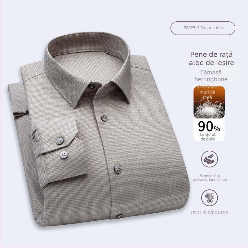 Cămașă de toamnă–iarna cu guler rever, mâneci lungi, 96% bumbac, tratament anti-călcare