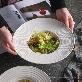 Farfurie ceramică pentru paste, stil nordic, suprafață glazurată colorată, compatibilă cu microunde
