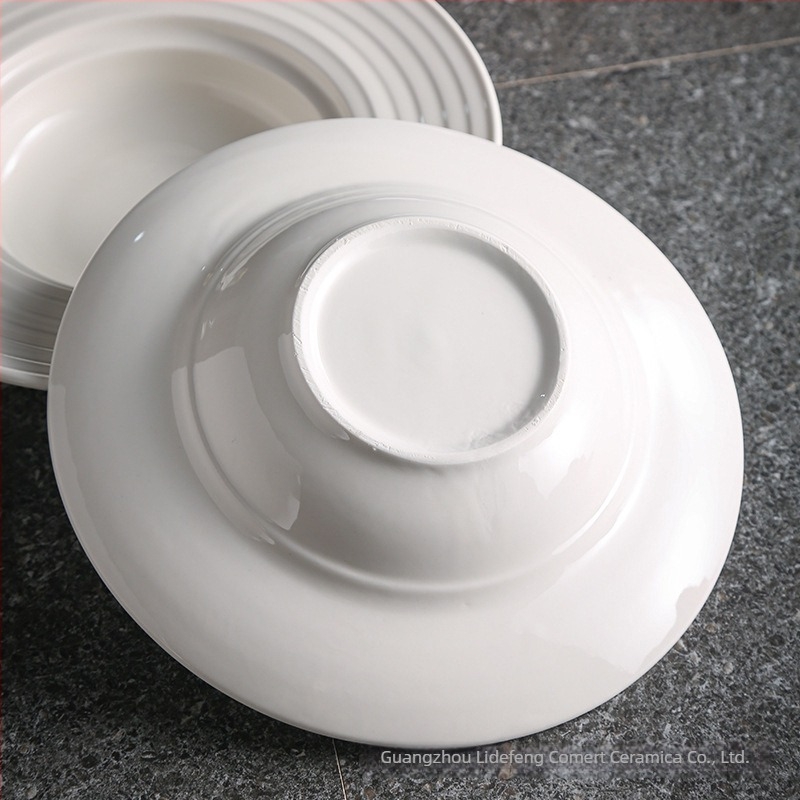 Farfurie ceramică pentru paste, stil nordic, suprafață glazurată colorată, compatibilă cu microunde