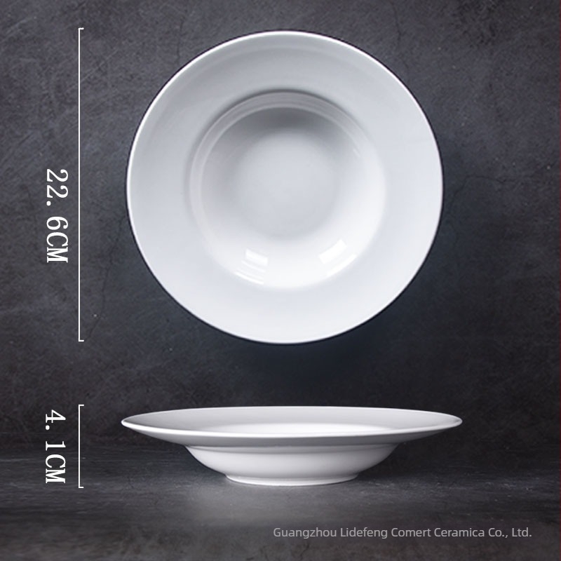 Farfurie ceramică pentru paste, stil nordic, suprafață glazurată colorată, compatibilă cu microunde