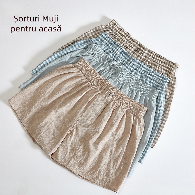 Boxeri bărbați din bumbac, cu model în carouri, croială lejeră, talie medie, pentru casă