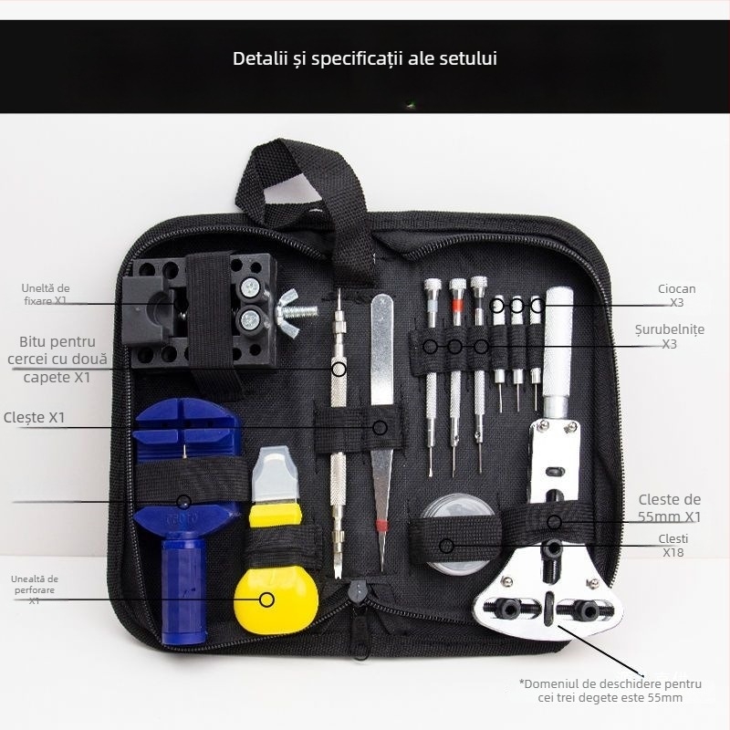 Set de instrumente pentru repararea ceasurilor pentru demontarea brățărilor, eliminarea linkurilor, înlocuirea bateriilor, deschiderea capacelor și reglarea capacelor din spate (Tensiune: 24V; Tip șlefuitor unghiular electric; Brand: Other)