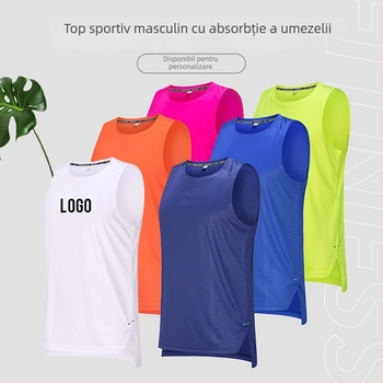 Vesta sport pentru bărbați — poliester, uscare rapidă, fără mâneci, pentru alergare, vară
