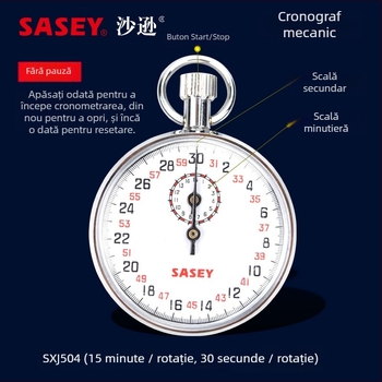 Cronometru mecanic cu carcasă din oțel inoxidabil, impermeabil, funcție pauză, scară minimă 0,1, greutate netă 120 g