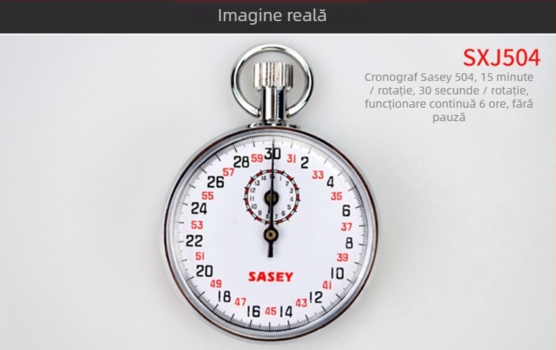 Cronometru mecanic cu carcasă din oțel inoxidabil, impermeabil, funcție pauză, scară minimă 0,1, greutate netă 120 g